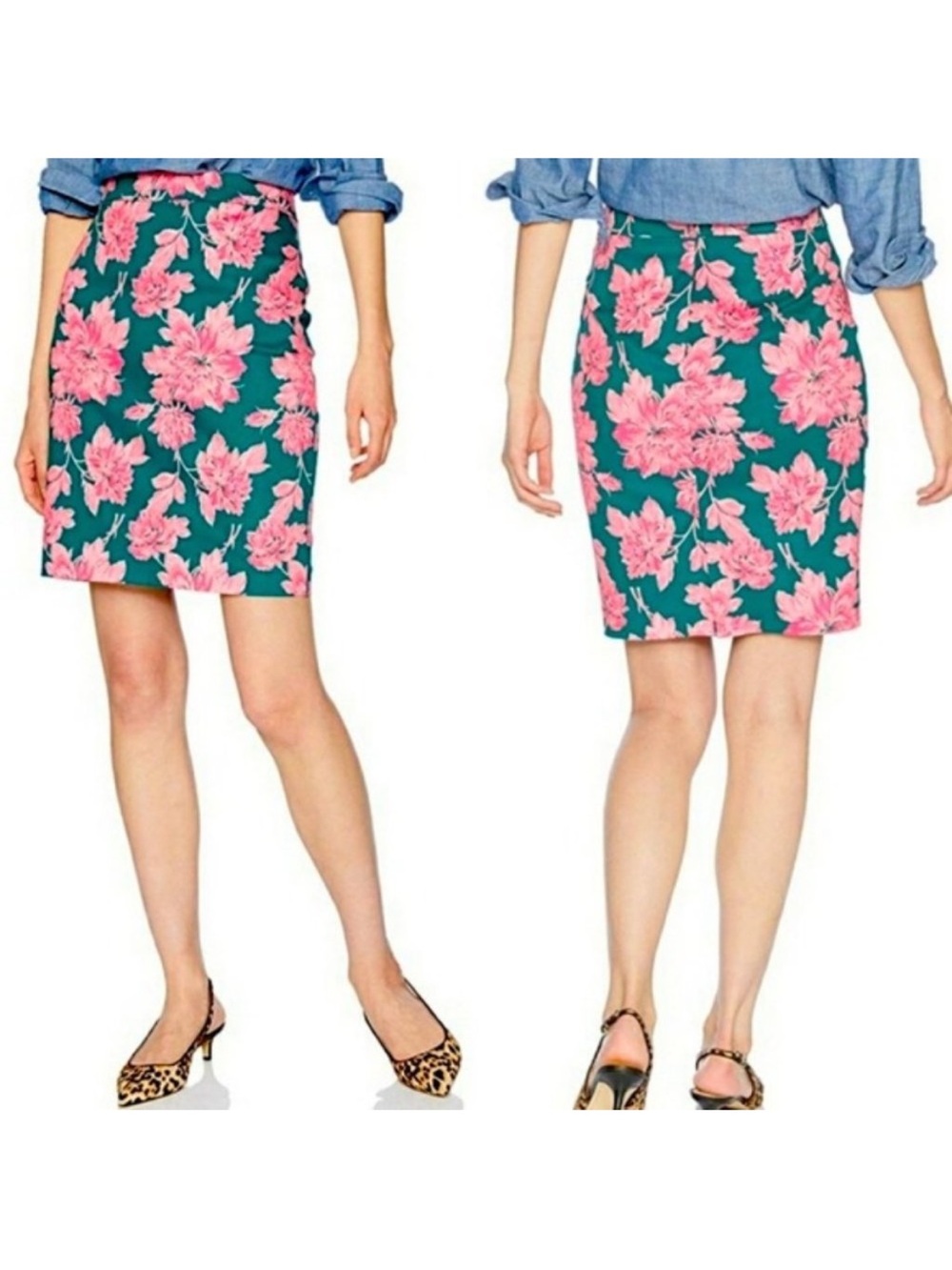 NEW J Crew Mercantile Floral Pencil Skirt in Teal with Pink Flowers 2